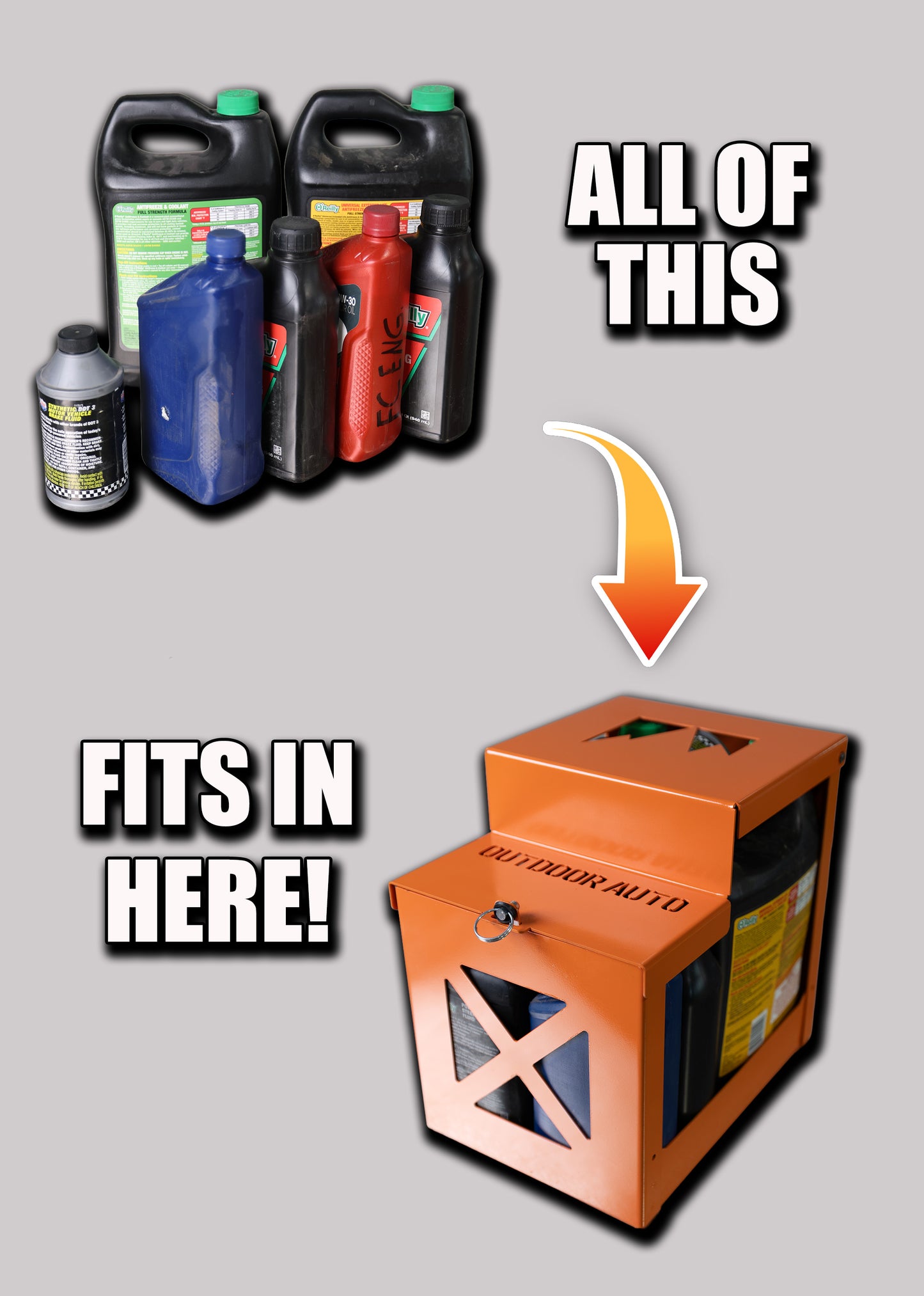 Off-Road Fluid Carrier - Mountable – 4 Quarts, Brake Fluid Bottle & 2 Gallon Jugs