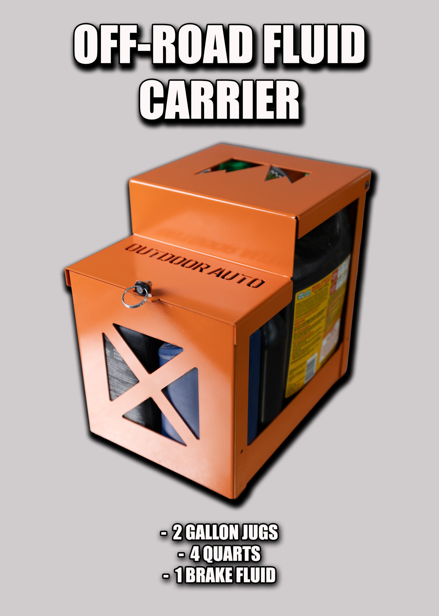 Off-Road Fluid Carrier - Mountable – 4 Quarts, Brake Fluid Bottle & 2 Gallon Jugs